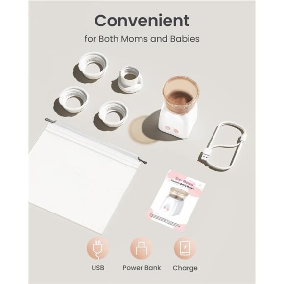 Fast Heating Portable Bottle Warmer with 4 Adapters, Rechargeable Travel - Picture 6 of 7